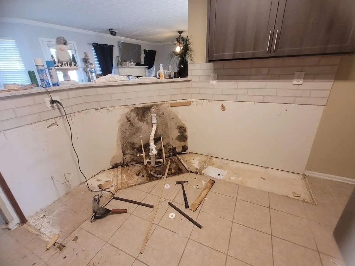 Mold behind wall with plumbing during Flood Damage Cleanup in Ocean City